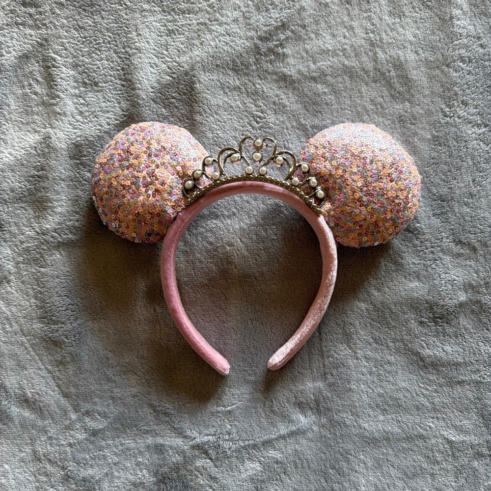 Pink Sequin Mickey Mouse Ears Princess Tiara Crown Headband Pastel - I248
